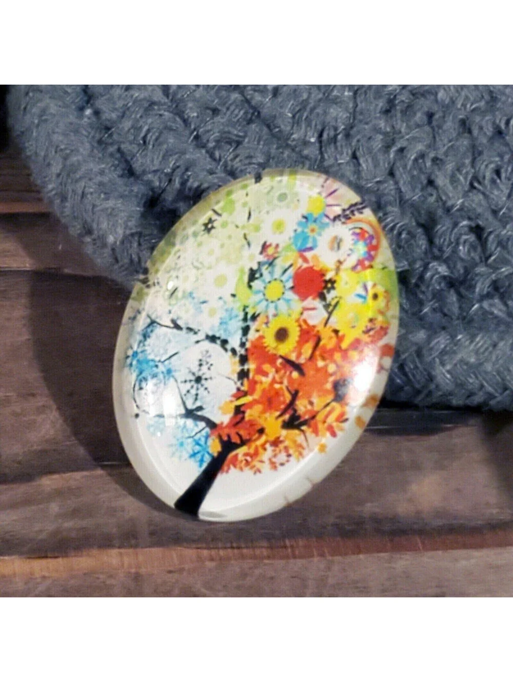 Handmade Tree of Life 40x30mm Oval Tempered Glass Cabochon 6939-F